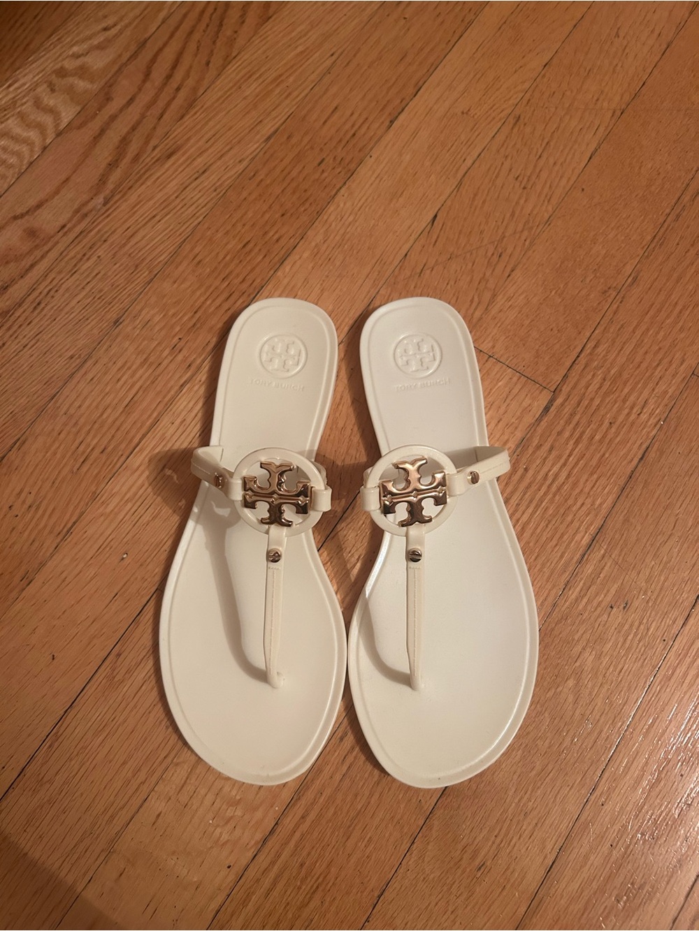 Tory Burch Cream Jelly Logo Thong Sandals